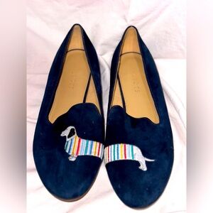 Talbots Womens Ryan Embroidered Suede Loafers Flat Blue Rainbow Dog 8.5 M ($129)